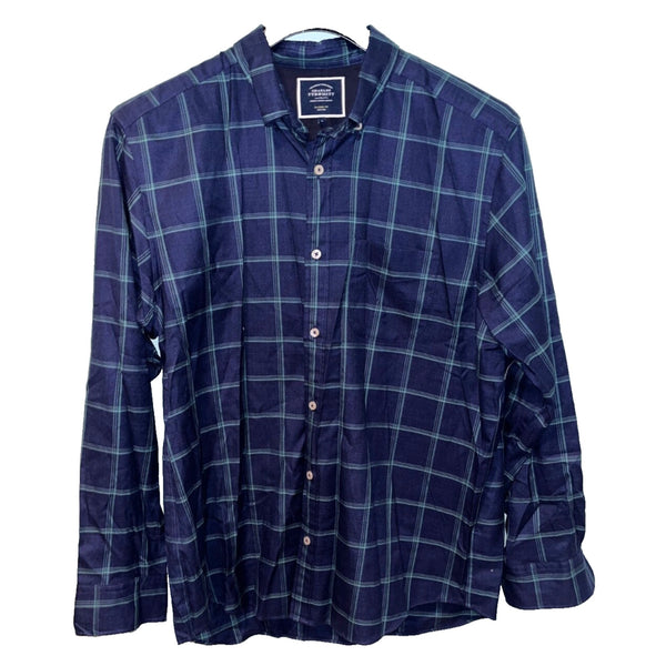 Charles Tyrwhitt Dress Shirt Non Iron Classic Fit Check Heavy Cotton Denim Sz. L