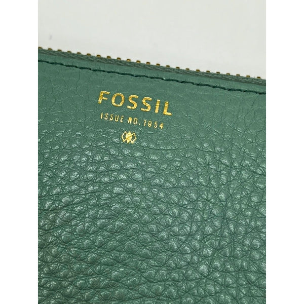 Fossil Zip Around Pebbled Leather Wallet Mint Green Gold Hardware Clutch