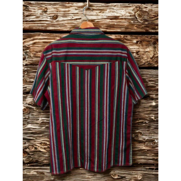 Rustler Western Pearl Snap Shirt Mens L Striped X-Long Tails Rodeo Vintage