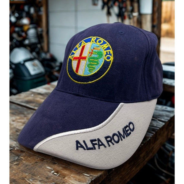 Alfa Romeo Y2K Hat Cap Adjustable Blue White Embroidered Logo Racing Vintage
