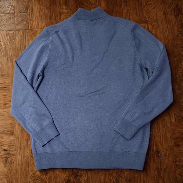 Charles Tyrwhitt Merino Wool 1/4 Zip Sweater Mens Large Blue Lightweight (Flaw)