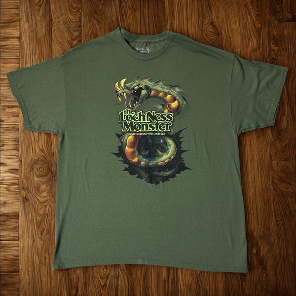 Busch Gardens Loch Ness Monster Coaster T-Shirt Green L EUC Collector’s Tee