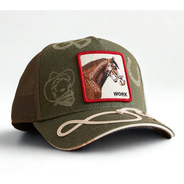 Goorin Bros The Farm “Work” Horse Trucker Hat Olive A-Frame Double Shift EUC