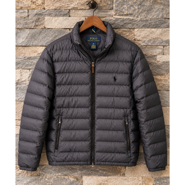 Polo Ralph Lauren Down Puffer Jacket Packable Full Zip Men's M Grey 90% Down