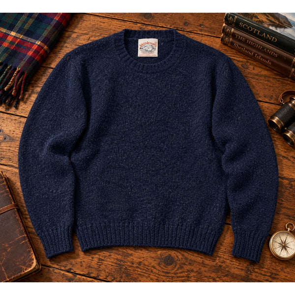 Jamieson's of Shetland Wool Sweater Men's M Navy Blue Brushed Shag Scotland