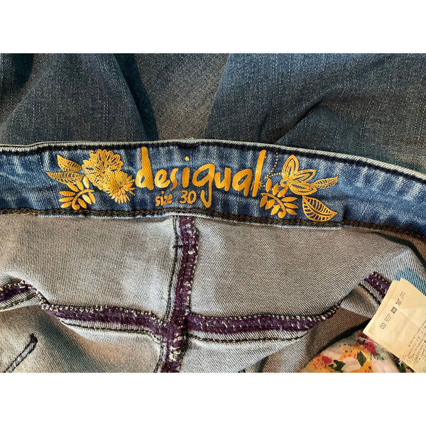 DESIGUAL Floral Embroidered Womens Graphic Skinny Jeans 30X27 18SWDD59 Y2K Vibes
