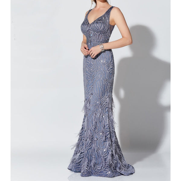 Ivonne D Exclusively for Mon Cheri 119D52 Feather Skirt Formal Dress 12 (SAMPLE)