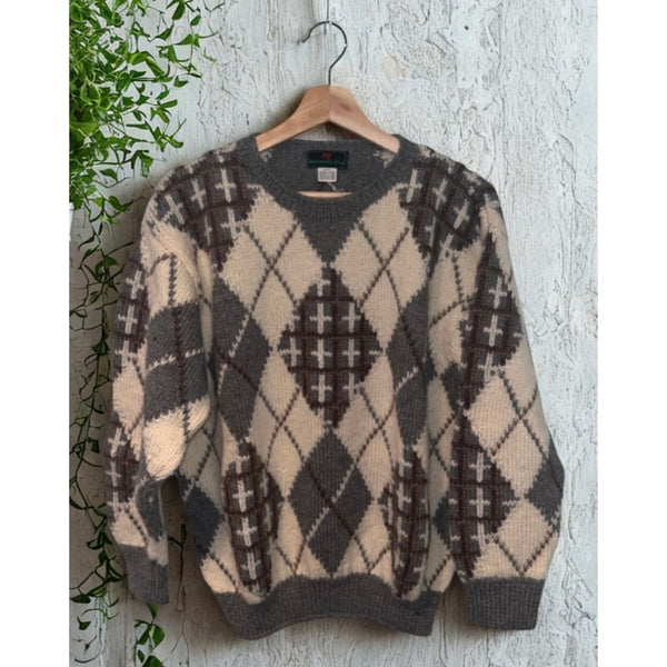 Abercrombie & Fitch Virgin Wool Argyle Sweater Mens M Made Uruguay Vintage 80s