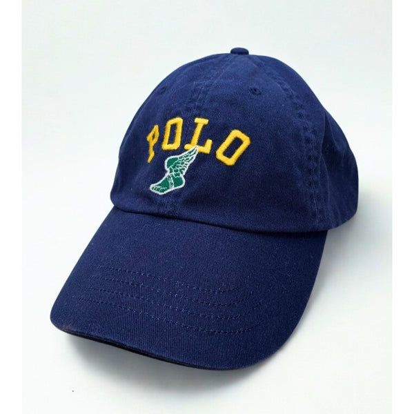 Polo Ralph Lauren P-Wing Foot Navy Adjustable Hat Leather Strap EUC Rare