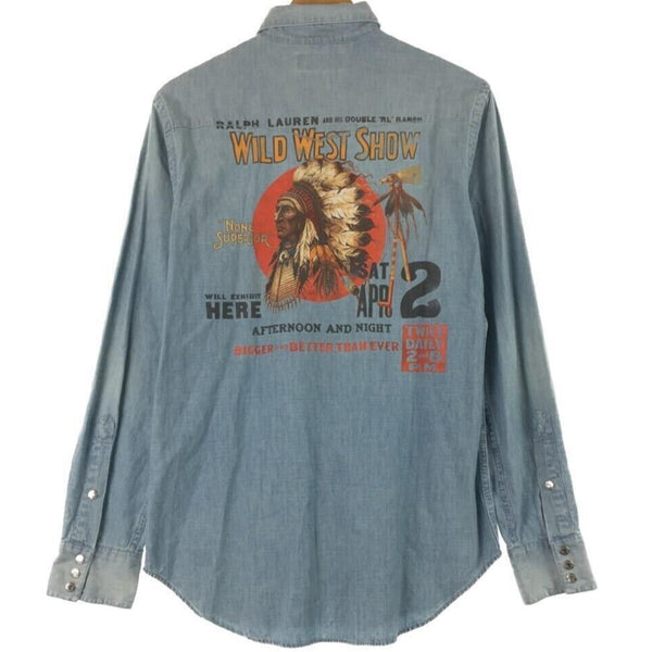 Polo Ralph Lauren Vintage 90s Blue Wild West Show Indian Head Western Sz. L EUC