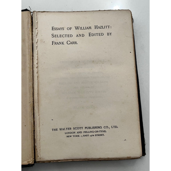 Essays William Hazlitt by Frank Carr HC From Mt. Holyoke 1913 With Notes