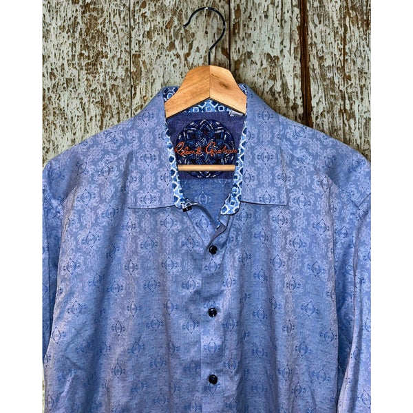 Robert Graham Paisley AOP Flip Cuff Shirt XL Blue Classic Fit Button Up EUC