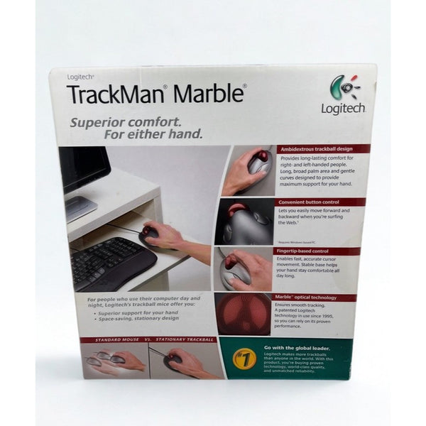 Logitech TrackMan Marble Trackball Mouse 910-000806 Wired USB NEW Sealed Rare