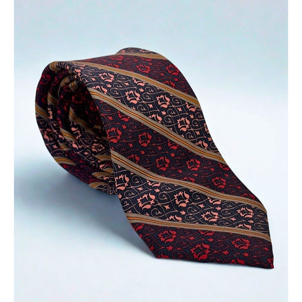 Yves Saint Laurent Vintage 80s Silk Tie Floral Stripe Handmade Italy Luxury