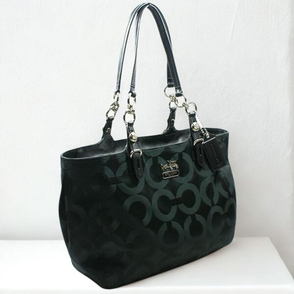 Coach Mia Opaque Sateen Black Op Art Tote Bag E1082-15758 Vintage EUC