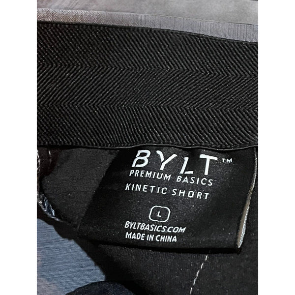 BYLT Kinetic Shorts L Gray Iron Performance Chino 32x9 Zip Pocket NWOT