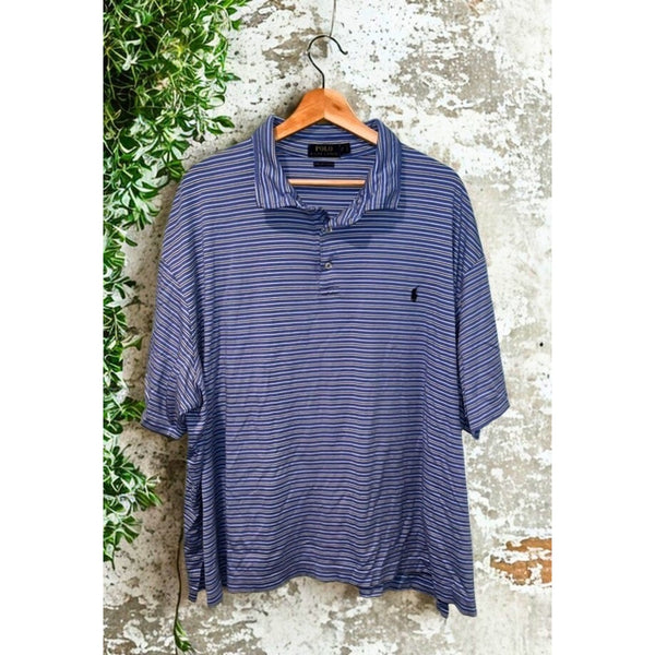 Polo Ralph Lauren Golf Polo 4XB Blue Stripe Pima Soft Touch Big Cotton Shirt