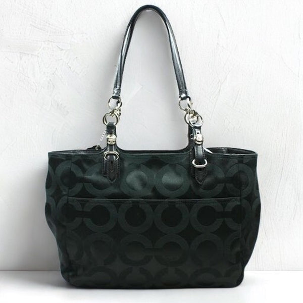 Coach Mia Opaque Sateen Black Op Art Tote Bag E1082-15758 Vintage EUC