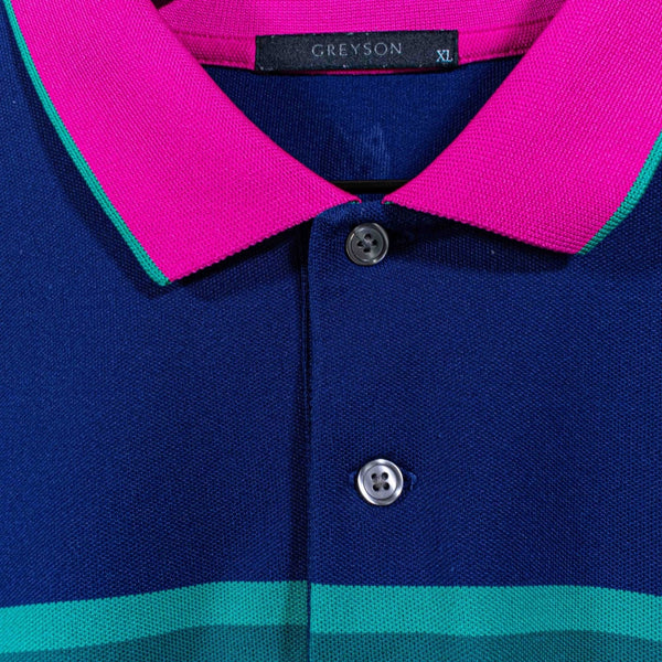 Greyson Polo Shirt Men’s XL Blue Pink Colorblock Stripe Pima Golf Polo