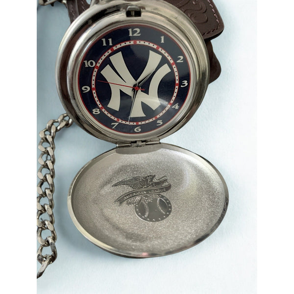 New York Yankees Danbury Mint Pocket Watch Chain Leather Belt Pouch MLB Rare
