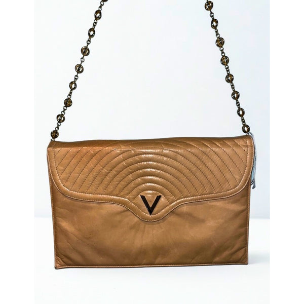 Valentino by Mario Valentino Vintage Leather Shoulder Bag Bronze Chain Strap