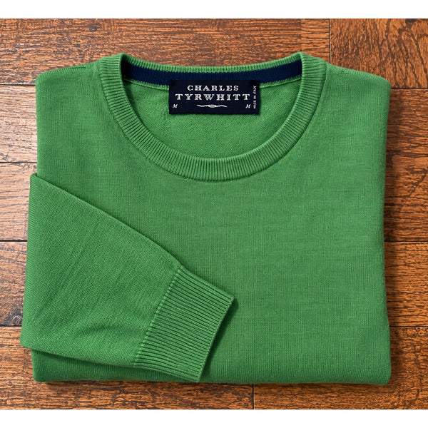 Charles Tyrwhitt Cotton Cashmere Sweater Men's M Green Crewneck Made Italy