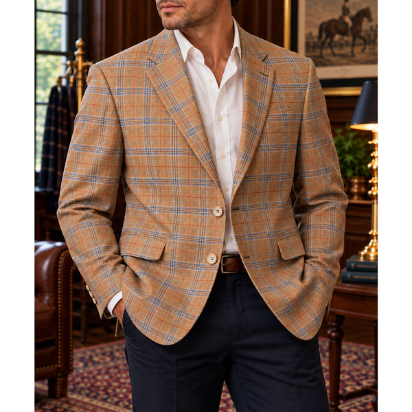 Ben Silver Holland & Sherry Silk Linen Wool Plaid Sport Coat 42L Made in USA