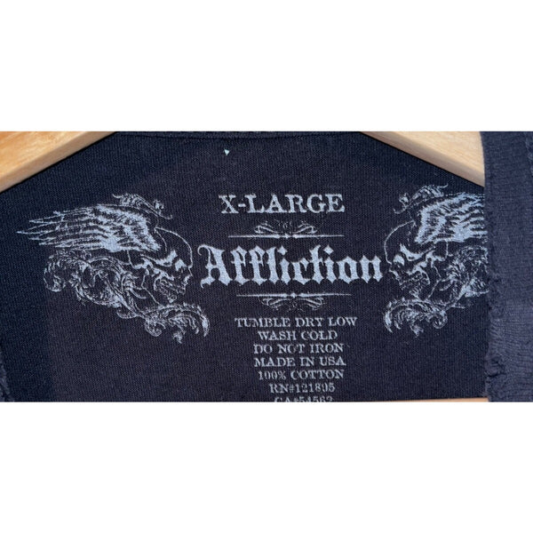 Affliction Gothic Cross Winged UP Skull T-Shirt Sz. XL Y2K Distressed UFC