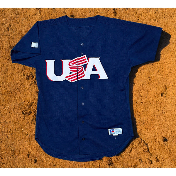 Team USA Baseball Jersey Russell Athletic Navy 2000 Olympics Sz 44 (L) Vintage