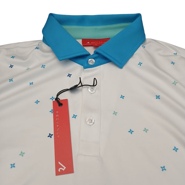 Redvanly Golf Polo Shirt Sz. Medium White Savile Geometric Performance NWT $105