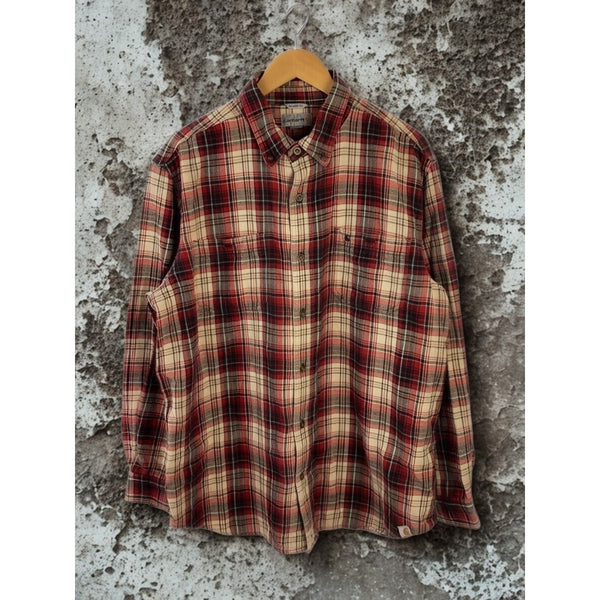 Carhartt Long Sleeve Plaid Flannel Shirt Red Beige XL Relaxed Fit 101295 608 EUC