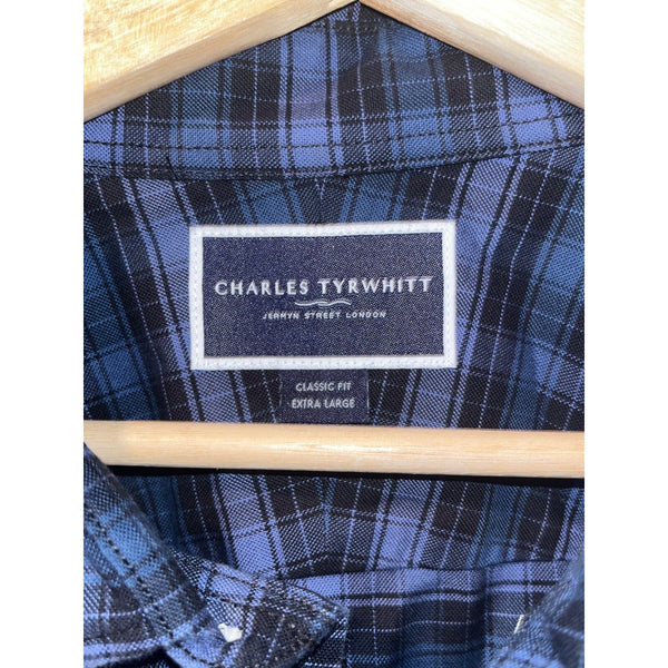 Charles Tyrwhitt Dress Shirt Non Iron Class Fit Cotton Check Men's Sz. XL (Logo)