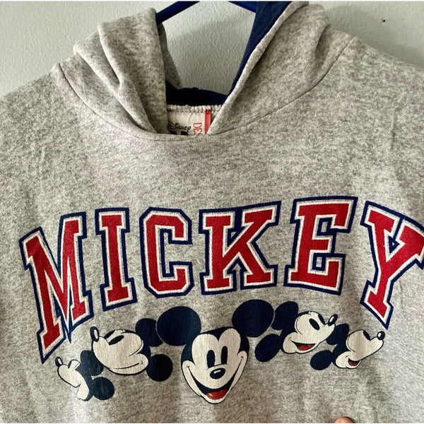 Disney Mickey Mouse Light Gray Sleeveless Hoodie L Made in USA 90s
