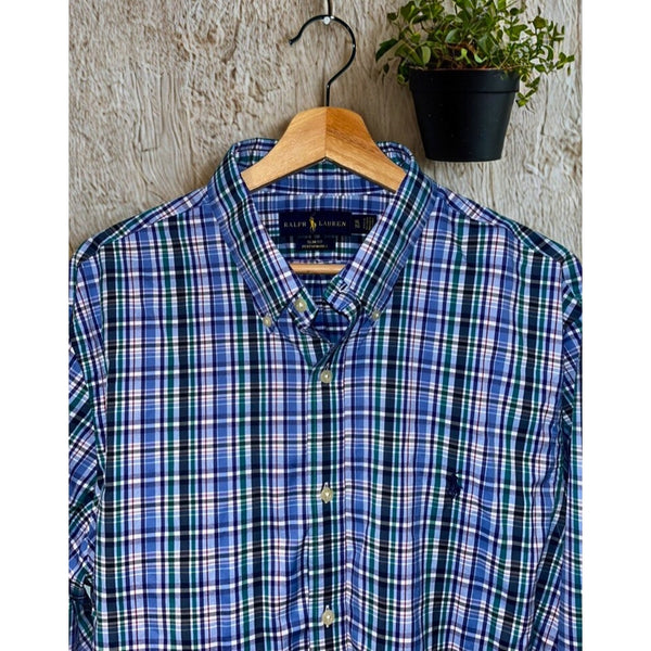 Polo Ralph Lauren Shirt XL Slim Fit Performance Check Stretch Pony Logo
