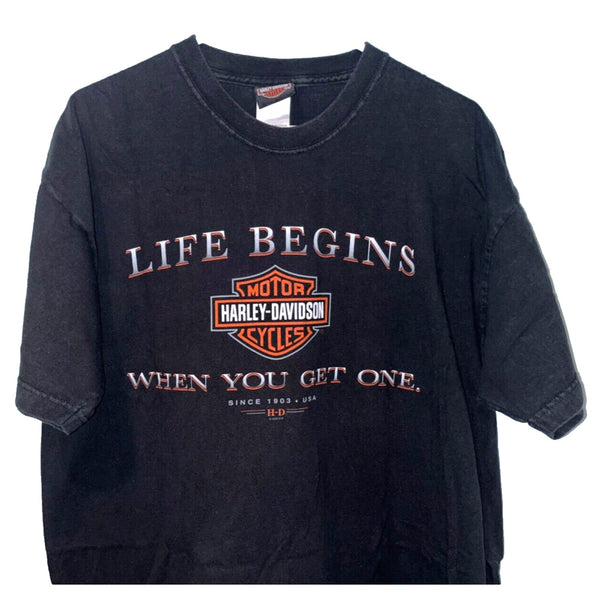 Harley Davidson Life Begins When You Get One Sacramento XL Hanes Beefy-T Biker T