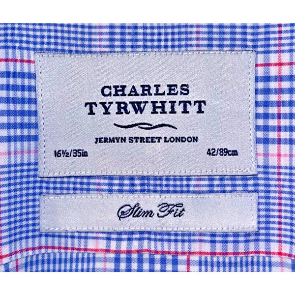Charles Tyrwhitt Dress Shirt Non Iron Slim Fit Plaid Men's 16.5/35