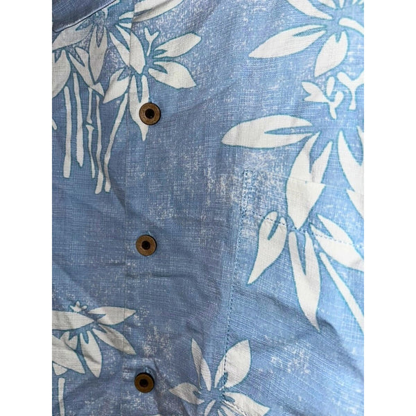 Tommy Bahama Silk Hawaiian Shirt Men’s L Blue Floral Camp Shirt 100% Silk