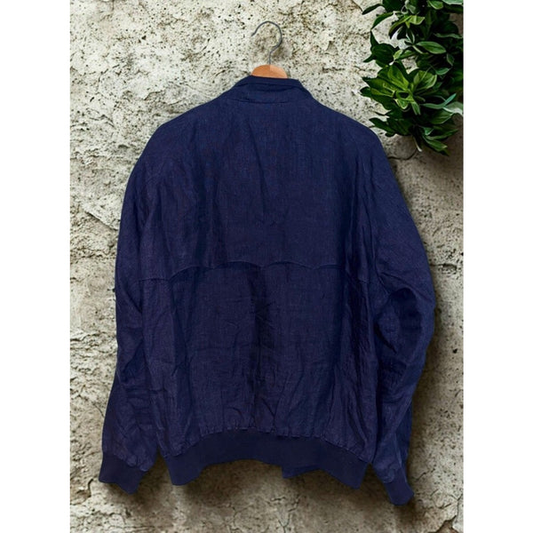 Baracuta G9 Linen Harrington Jacket Blue Fraser Tartan Italy Sz 46 L
