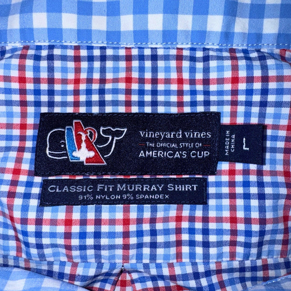 Vineyard Vines Americas Cup Bermuda 2017 Murray Shirt USA Large Check Stretch