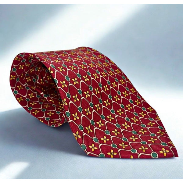 Paolo Gucci Silk Tie Vintage Made in Italy Hand Finished Red Geometric 100% Silk