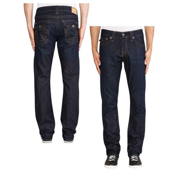 True Religion Ricky Straight Jeans Wanted Man Dark Wash Mens 42x34 Stretch USA