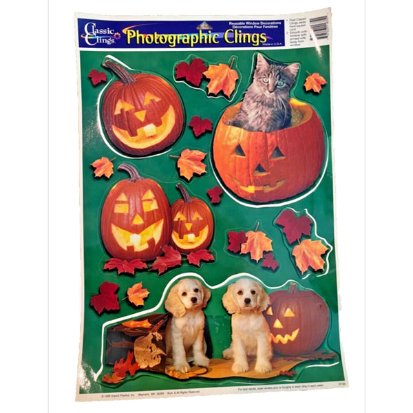 Halloween Cats & Dogs Plastic Window Clings Vintage NOS