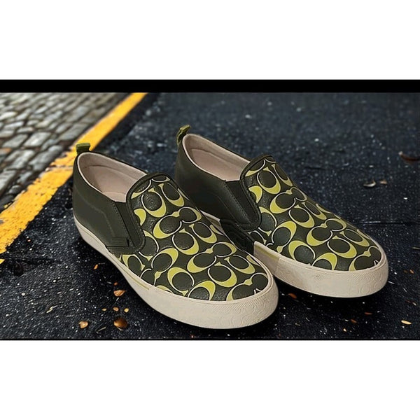Coach CA283 Printed Pebble Skate Sneakers Army Green Men’s Sz 9.5D NIB