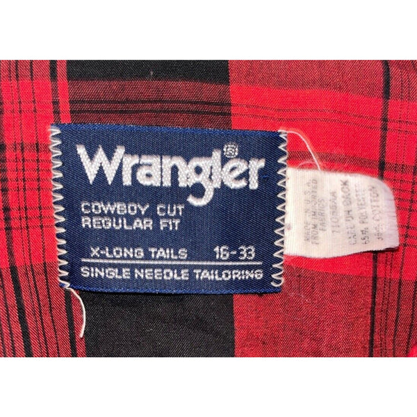 Wrangler Cowboy Cut Regular Fit X-Long Tail Shirt Rodeo 16-33 Buffalo Plaid VTG