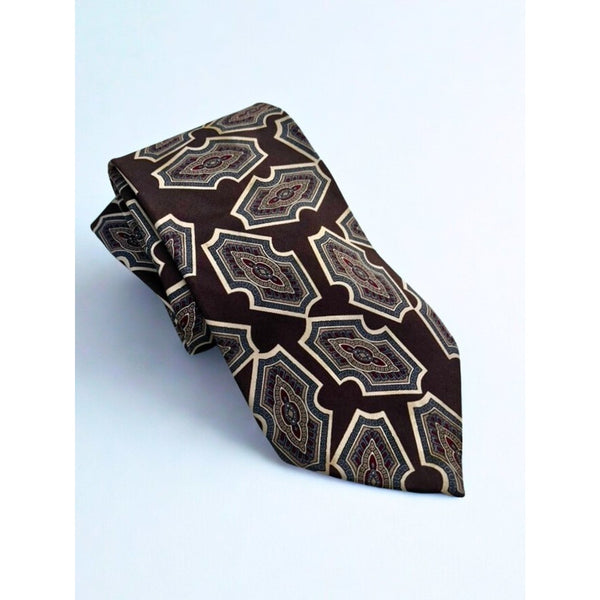Christian Dior Monsieur Silk Tie Brown Blue Geometric Abstract VTG Italy USA