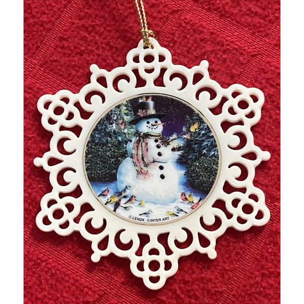 LENOX "WINTER GATHERING" Snowman with Birds Pierced Ornament INTER ART