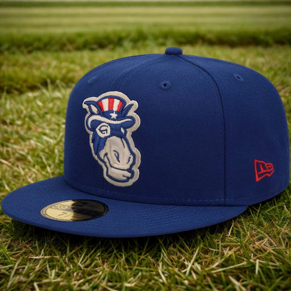 New Hampshire Fisher Cats New Era 59FIFTY Uncle Sam Donkey Hat 7 NWT