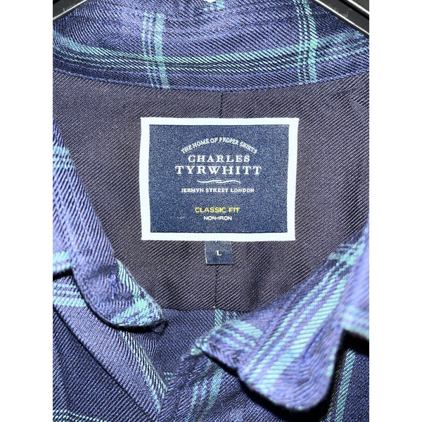 Charles Tyrwhitt Dress Shirt Non Iron Classic Fit Check Heavy Cotton Denim Sz. L