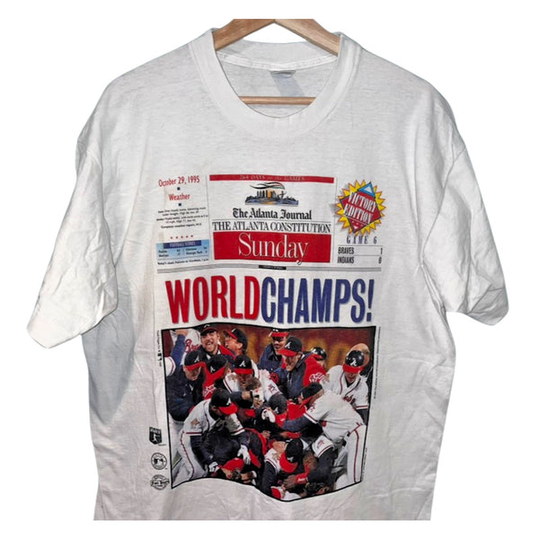 Atlanta Braves Newspaper Print 1995 World Champs Single Stitch Adult XL Vintage