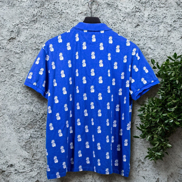 Polo Ralph Lauren Pineapple Polo Shirt XL Blue White Custom Slim Fit Tropical